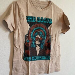 The Doors Tan Graphic Tee - Short Sleeve Womens Medium Band Tee Tan Teal Retro